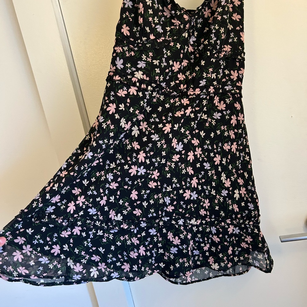 Floral Black Dress with Pink and White Flowers